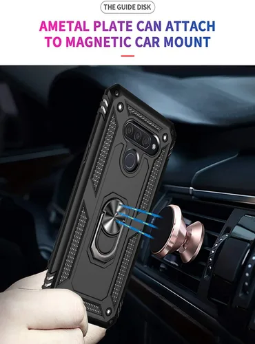 Vista 6 de Compatible con teléfono K50, [grado militar] soporte magnético de anillo de coche soporte soporte soporte protector protector (negro)