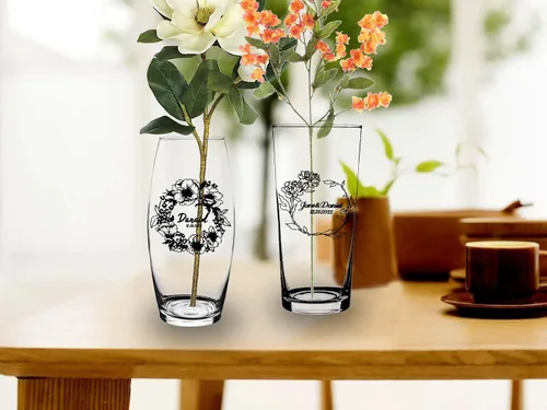 Vista 2 de Juego de 2 jarrones de flores, jarrón transparente personalizado, elegante jarrón de vidrio para regalo para bodas, jarrones de vidrio para parejas