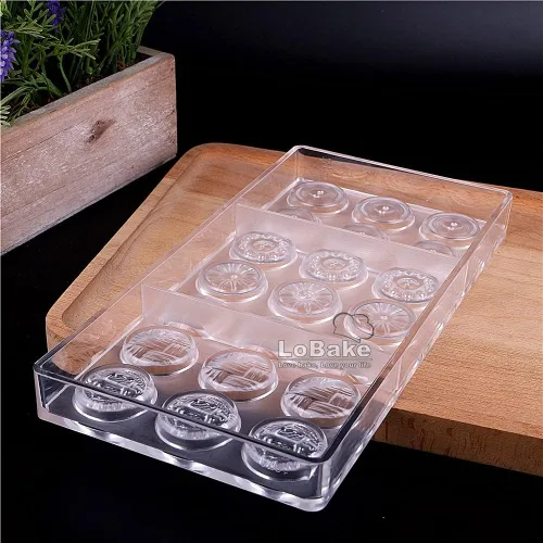 Vista 3 de LoBake 21 cavidades 7 diseños botón redondo policarbonato PC chocolate molde caramelo cubo de hielo molde Sugarcraft moldes DIY hornear