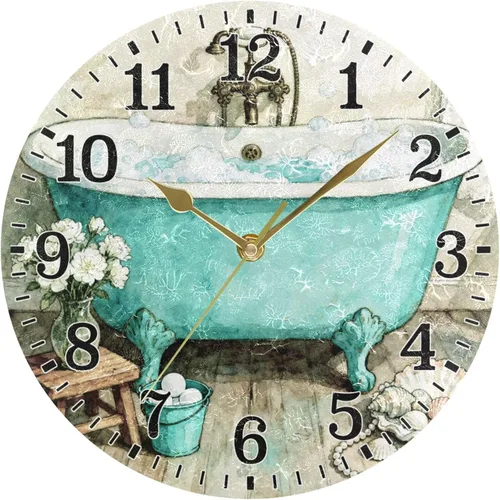 Vista 76 de JUNZAN Reloj de bañera con vino romántico espumoso y velas, reloj de pared silencioso de 10 pulgadas, pequeño reloj redondo, decoración de cocina