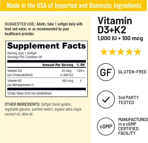 Vista 5 de NatureWise Vitamina D3 1000UI + K2 (MK7) 100mcg con aceite de coco orgánico extra virgen - Apoya la absorción de calcio, la salud ósea e inmune