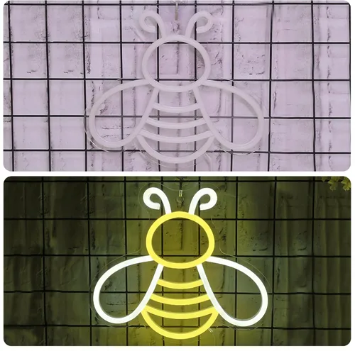 Vista 7 de CoolGift Mart Letrero de neón de abeja - Luz de neón de miel regulable para decoración de pared, decoraciones de fiesta de cumpleaños para el hogar