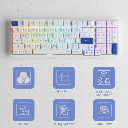 Vista 2 de Akko 3098N Teclado mecánico intercambiable en caliente con conectividad inalámbricaBluetoothcable de 2.4G y retroiluminación RGB personalizable