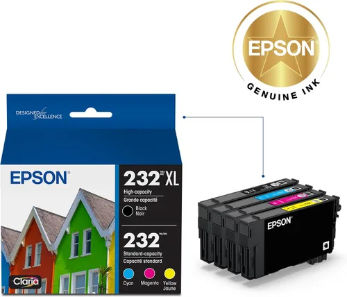 Vista 2 de Epson 232 Claria Ink - Paquete combinado de cartuchos de color negro y estándar de alta capacidad (T232XL-BCS) funciona con Workforce WF-2930,2950