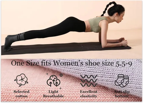Vista 5 de FLYDO Calcetines de Pilates Grippy con empuñaduras para mujer, calcetines largos antideslizantes para yoga Pure Barre, ballet, entrenamiento