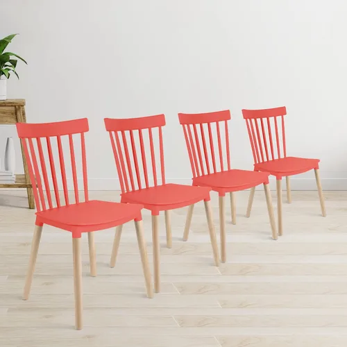 Vista 2 de DSW - Sillas de comedor de plástico modernas sin brazos con patas de madera para estar, dormitorio, cocina, comedor, sala de espera, restaurantes