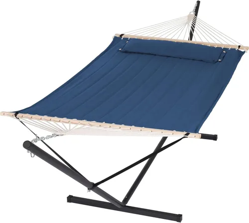 Vista 22 de SUNCREAT Hammocks Hamaca doble extragrande con soporte de 12 pies, capacidad de 475 libras, hamaca portátil al aire libre con barra separadora