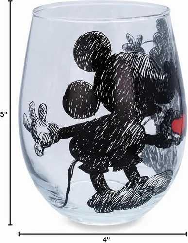 Vista 8 de Disney Copa de vino sin tallo de Mickey y Minnie Mouse con forma de lágrima de corazón, vaso para mimosas, cócteles