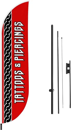Vista 30 de DreamController - Bandera de plumas de alteraciones (11.5 pies x 2.5 pies) por DreamController para negocios al aire libre con poste adicional