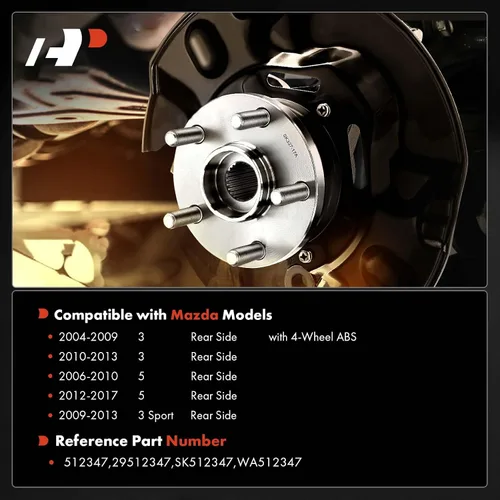 Vista 2 de A-Premium Cojinete de rueda trasera y conjunto de cubo con 5 lengüetas compatible con Mazda 3 2004-2013, 3 Sport 2009-2013, 5 2006-2010/2012-2017