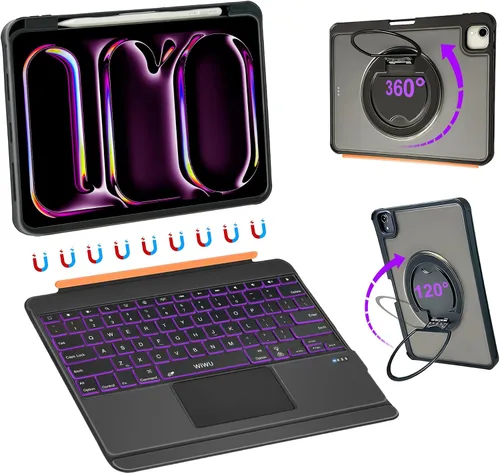 Vista 9 de WIWU - Funda con teclado para iPad Pro de 11 pulgadas, M5/M4 2025/2024 con soporte giratorio de 360°, color negro