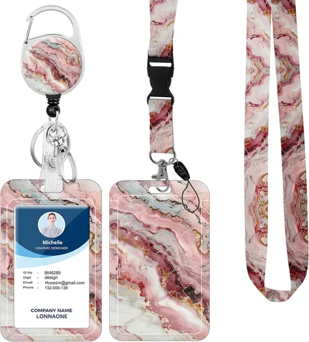 Vista 23 de Cordón con soporte para insignia, carrete retráctil con correa de cuello desmontable y soporte vertical para tarjetas de identificación