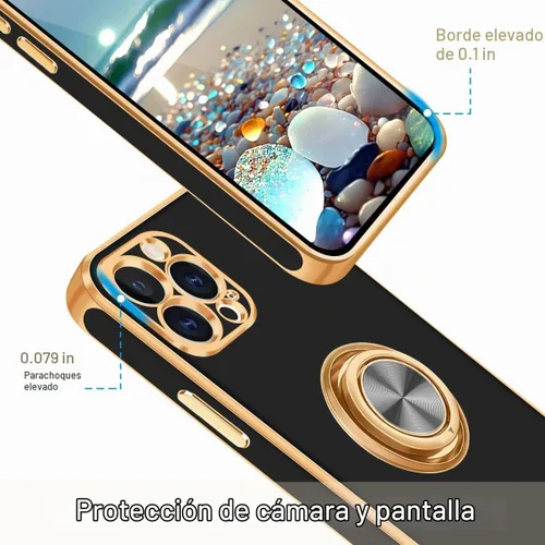 Vista 2 de Fingic Funda para iPhone 13 Pro Max, soporte giratorio de 360°, soporte de Negro/Dorado
