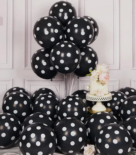 Vista 5 de Juego de 60 globos de látex negros de 12 pulgadas para fiestas Helio redondo para decoraciones de cumpleaños