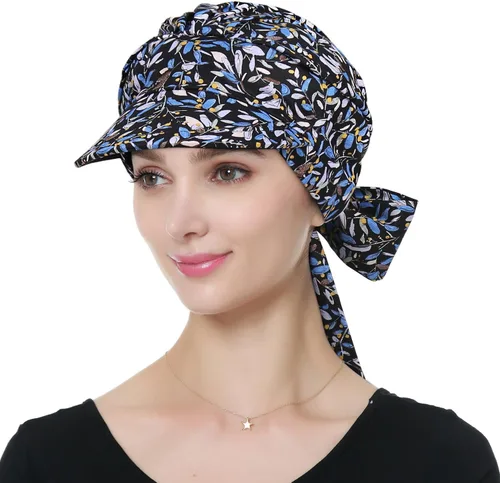 Vista 4 de Alnorm Turbante ajustable 100% algodón con cordones con diseño de bandas de algodón