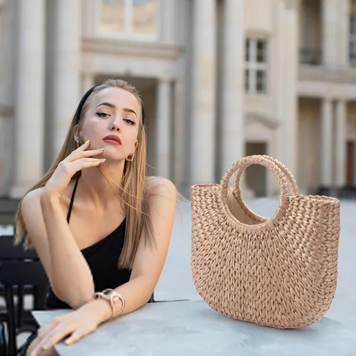 Vista 5 de Bolsas de paja tejidas Bolsa de playa de verano para mujer