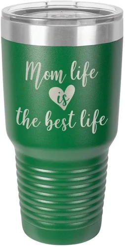 Vista 22 de Vaso grabado con texto en inglés "MOM LIFE IS THE BEST LIFE Engraved 30oz" grabado con láser en polvo de acero con revestimiento de polvo taza