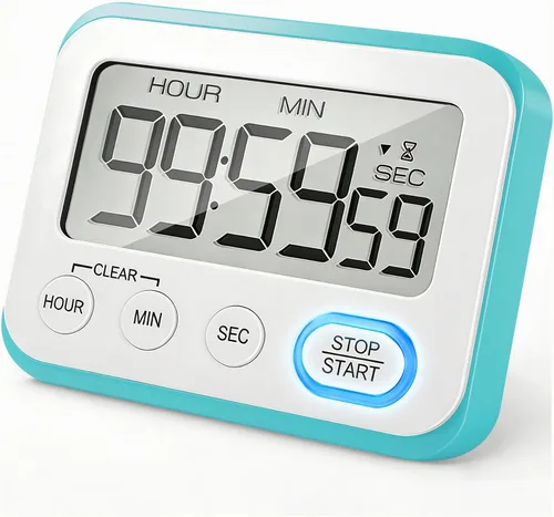 Vista 7 de Temporizador de cocina digital magnético con alarma potente, pantalla LCD grande silenciosa/con pitido, multifunción para maestros, aula, niños