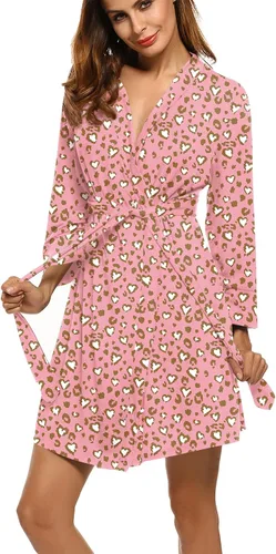 Vista 16 de HOTOUCH - Bata ligera de punto corta para mujer, bata de baño suave con bolsillos, ropa de dormir para damas