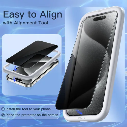 Vista 5 de JETech Protector de pantalla de privacidad para iPhone 15 Pro de 6,1 pulgadas, película de vidrio templado antiespía con herramienta de fácil