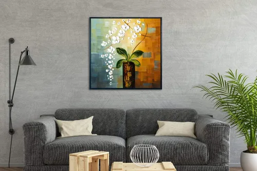 Vista 3 de Wieco Art Arte enmarcado La belleza de la vida 100% pintado a mano, ilustraciones modernas, abstractas florales al óleo sobre lienzo, arte de pared
