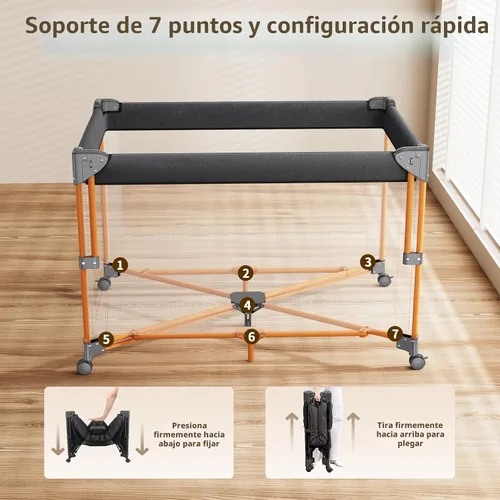 Vista 6 de GAIVE Cuna 4 en 1, paquete de configuración y juego de un solo empuje, cuna con 3 alturas ajustables, cambiador de pañales, viene con cómodo Negro
