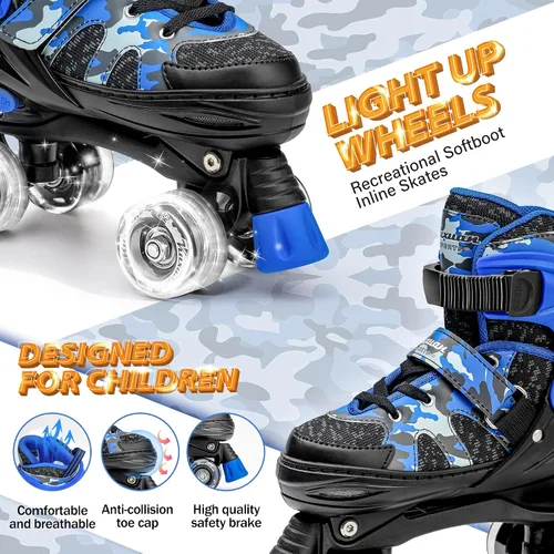 Vista 2 de Kuxuan Skates Patines ajustables de camuflaje para niños y niñas con ruedas iluminadas, divertidos patines iluminadores para niños, niñas y jóvenes