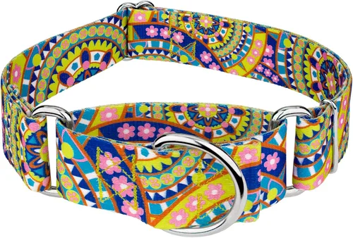 Vista 11 de Country Brook Petz - Collar para perro Martingala con mandala bohemio azul, colección Groovy con 12 diseños lejanos (1 1/2 pulgadas, mediano)