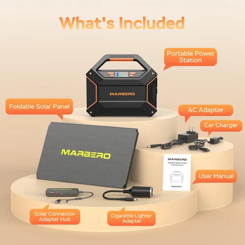 Vista 9 de MARBERO Generador solar de 155 Wh con panel solar incluido Estación de energía portátil de 30 W, 100 W, 150 W, sobretensión, multisalida, generador