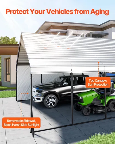 Vista 143 de VEVOR Cobertizo Tienda de Almacenamiento Exterior Portátil Resistente de 6 x 8 x 7 pies, Refugio de Cochera Garaje Impermeable con Puerta Enrollable