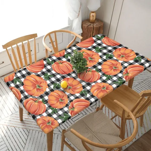 Vista 25 de Fiokroo Mantel de hojas de arce otoñales con borde elástico, mantel redondo de Acción de Gracias hoja de otoño lavable reutilizable cubierta de mesa