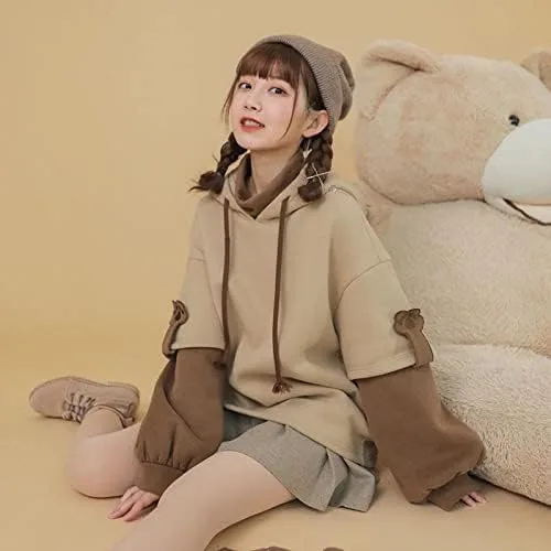 Vista 5 de Sudaderas Kawaii para mujer, con capucha de manga larga y diseño de oso, ropa de cabaña