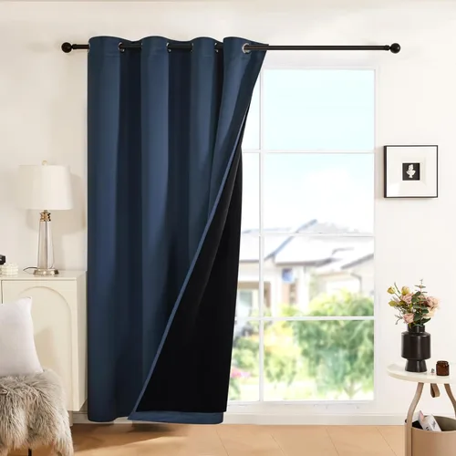 Vista 24 de Deconovo cortinas blackout 100 % con forro totalmente negro con aislamiento térmico de doble capa, oscurecimiento de la habitación, ahorro