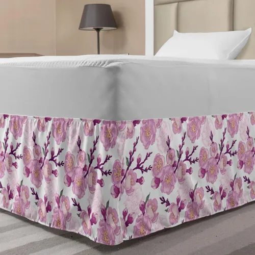 Vista 32 de Lunarable Falda de cama elástica de trébol, tréboles de cultura irlandesa con temática del día de San Patricio, 4 hojas, falda de cama de tela