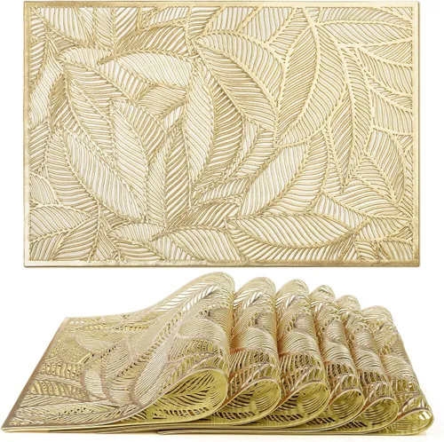Vista 10 de fanquare Manteles individuales redondos forrados de vinilo dorado metálico para uso diario, boda, aniversario, decoración de mesa de comedor