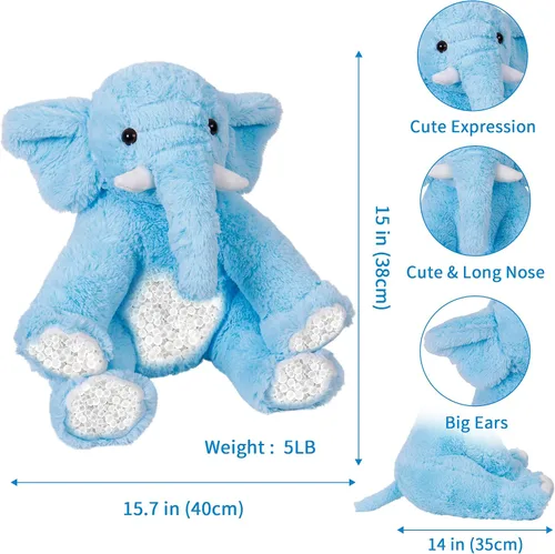 Vista 3 de OurHonor Animales de peluche con peso de elefante, 5 libras y 16 pulgadas, peluche de elefante de peluche con peso, regalos para niños y adultos Azul