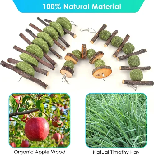 Vista 2 de ERKOON Juguetes masticables de conejo, juguetes masticables de conejo para rechinar los dientes, mejorar la salud dental, 100% madera de manzana