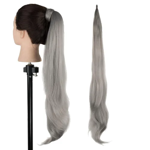 Vista 16 de IMISSU Extensión de pelo Cola de caballo Cabello flexible Colas de caballo Postizos (Negro)