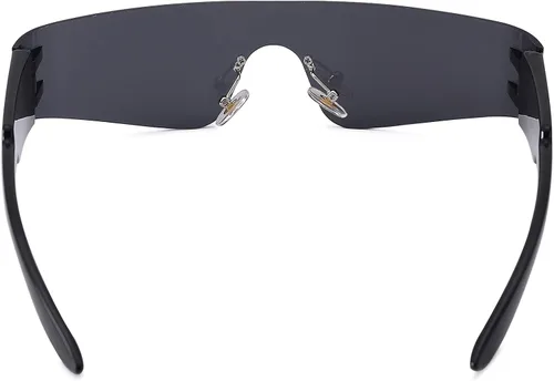 Vista 3 de Hycredi Y2K - Lentes de sol envolventes futuristas sin montura para mujeres y hombres, lentes de visera de una pieza, persianas Cyber Punk