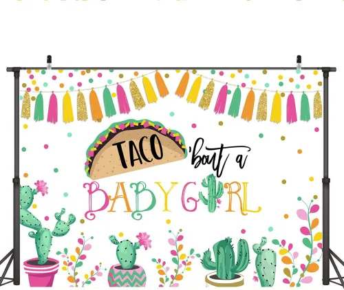 Vista 6 de Lofaris Taco Bout a Baby Girl - Telón de fondo para fiesta mexicana, decoración de baby shower, cactus neutro, sombrero de vaquero, banderas