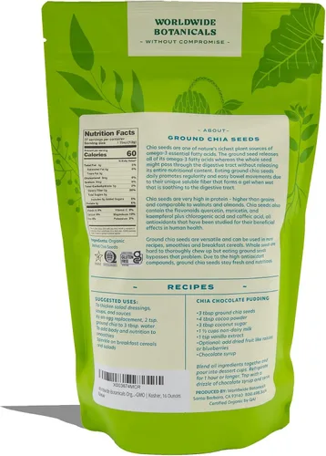 Vista 7 de Worldwide Botanicals Semillas de chía orgánicas molidas, 1 libra, excelente fuente de fibra, proteínas y ácidos grasos omega-3, sin gluten, veganas