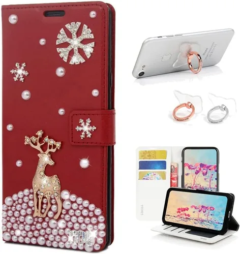 Vista 10 de Bling - Funda tipo cartera compatible con iPod Touch 5 y iPod Touch 6, elegante funda de piel con diseño de estrella y mariposa 3D hecha a mano