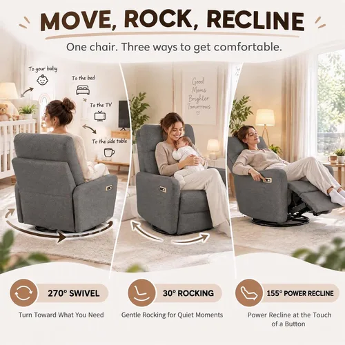 Vista 3 de Havora Silla reclinable giratoria eléctrica, cómoda para habitación del Gris oscuro