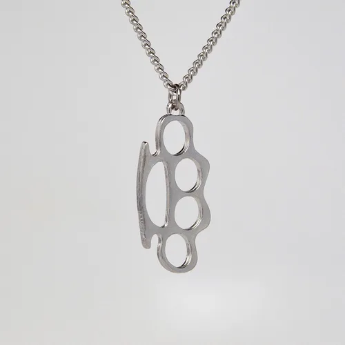 Vista 5 de Réplica "Knucks Charm" Collar colgante de plata pulida cadena de veinte pulgadas, Metal