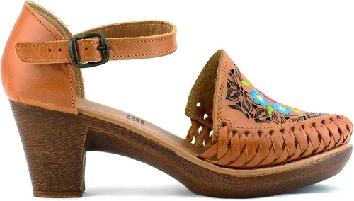 Vista 10 de Zapatos Mexicanos de Piel con Flores Bordadas, con Tacones para Mujer - Modelo 102BL