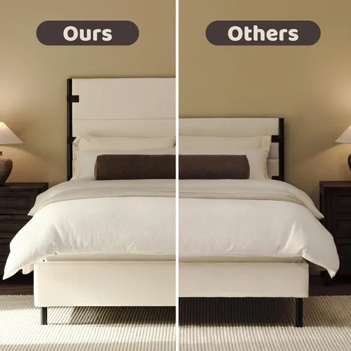 Vista 5 de Recci Base de cama tapizada de tamaño matrimonial con cabecero alto con Chenille beige