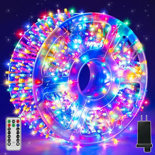 Vista 11 de Guhope - Luces de Navidad 600LED 98 pies, luces de cadena impermeables para exteriores con control remoto y temporizador, 8 modos de luces de hadas