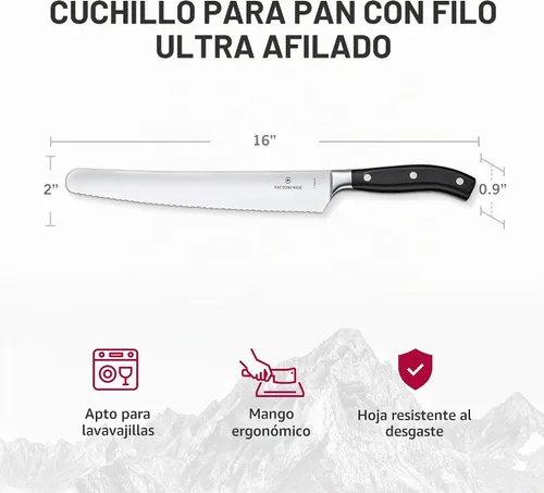 Vista 5 de Victorinox Grand Maitre - Cuchillo para pan y pastelería (10.25 pulgadas, hoja dentada forjada, mango negro)