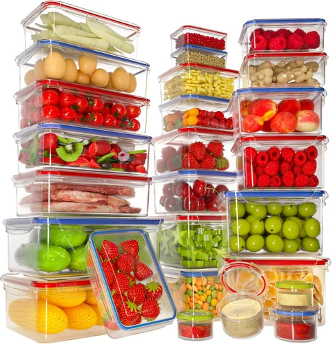 Vista 10 de 40 recipientes reutilizables de almacenamiento de alimentos con tapas herméticas, 100% de plástico a prueba de fugas, organizador de cocina de grado