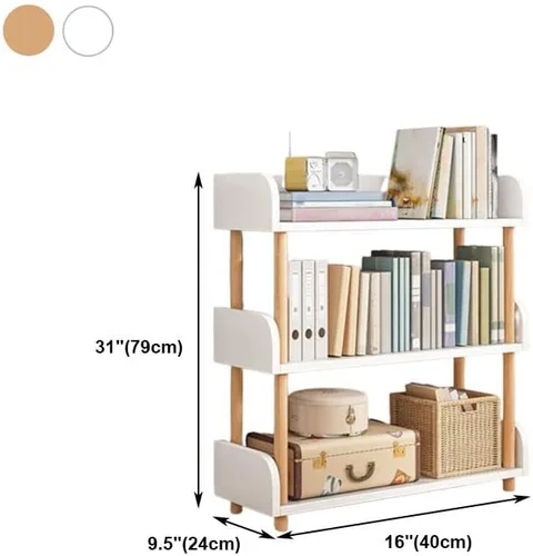 Vista 2 de Estantería de 3 niveles, estantería estándar para el hogar, moderna estantería de madera con estantes rectangulares para dormitorio, oficina Blanco